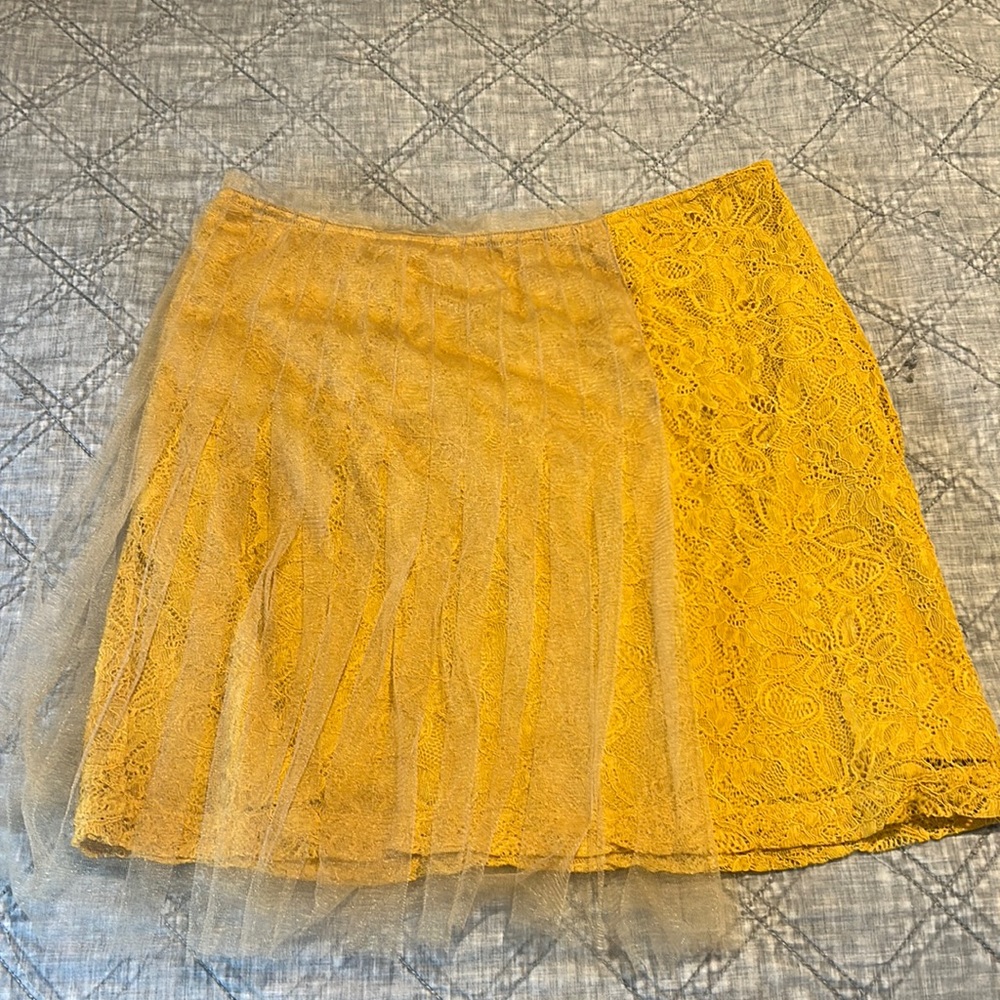 Rodarte Mustard Lace skirt with tulle covered back and front
